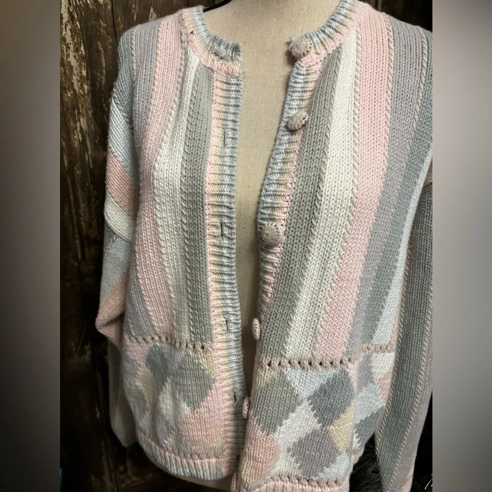 Chic Striped Cardigan Sweater in Soft Pastels - Picture 2 of 5